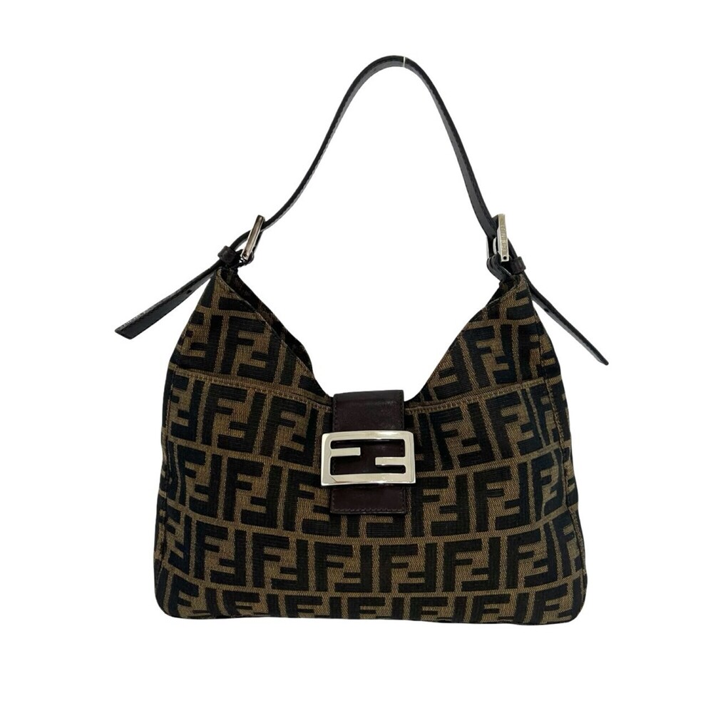 FENDI Zucca FF pattern canvas and leather semi-one shoulder bag/tote bag, bro...
